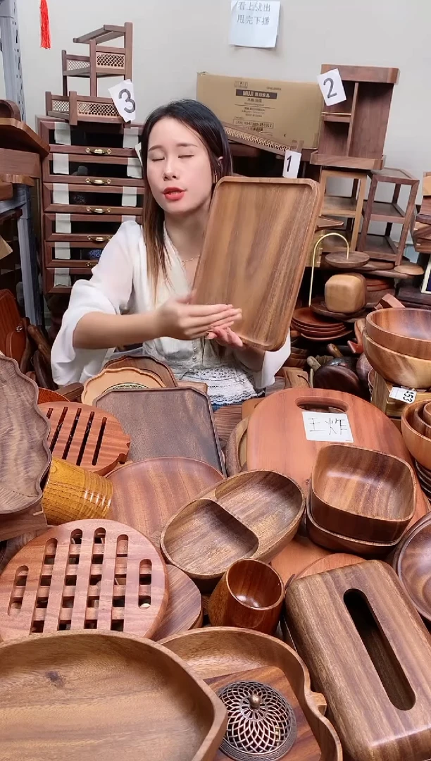 木 南美胡桃木带手抓槽托盘30*30*2cm