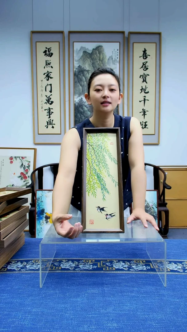 书法【柳树】手写书法家具挂画手绘原创国画装饰画15*42cm