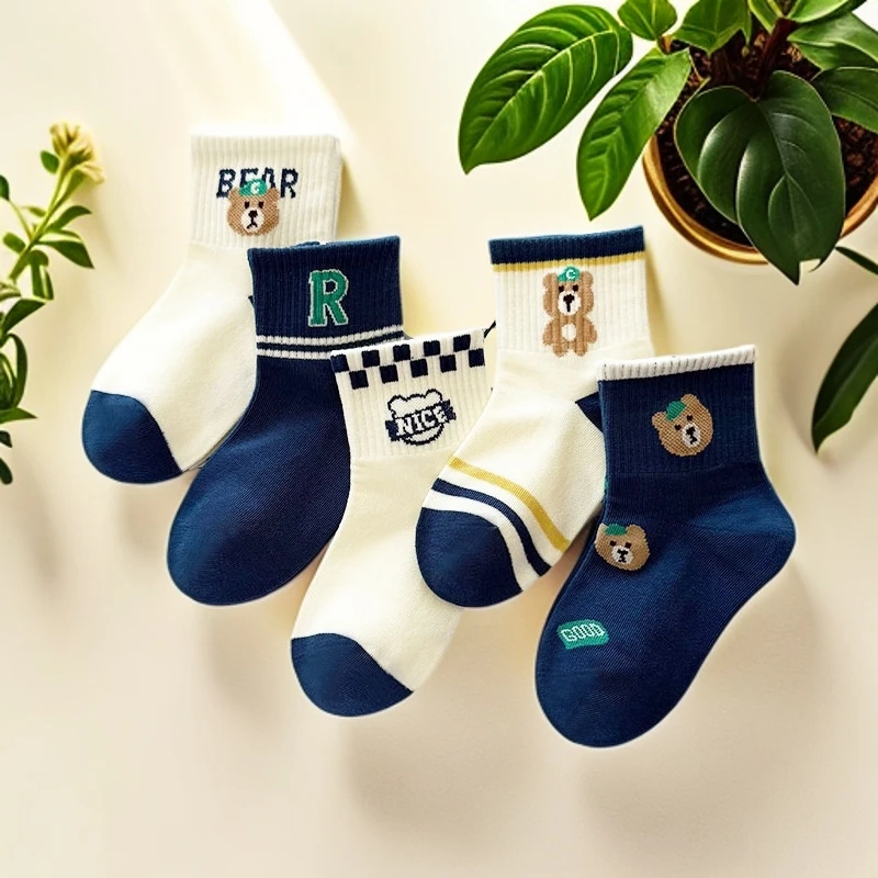 爱嘀嗒儿童袜子男女童春秋款中筒卡通动物吸汗透气抗起球精梳棉袜