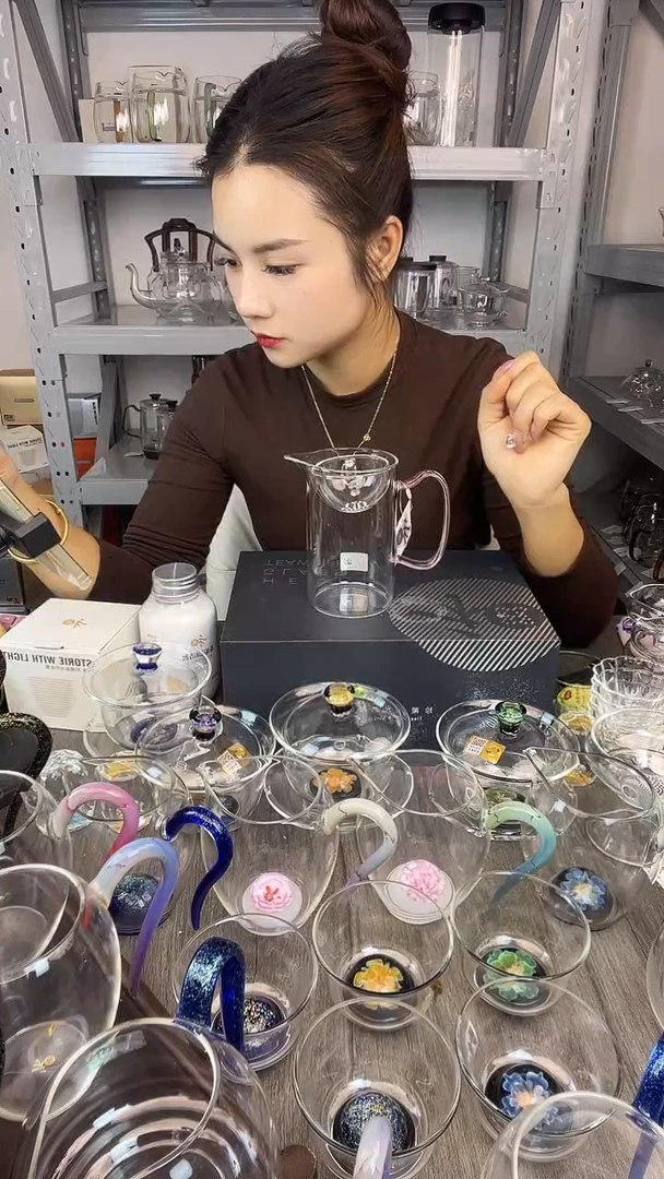 手工艺品玻璃禾器 沁润茶海 粉色