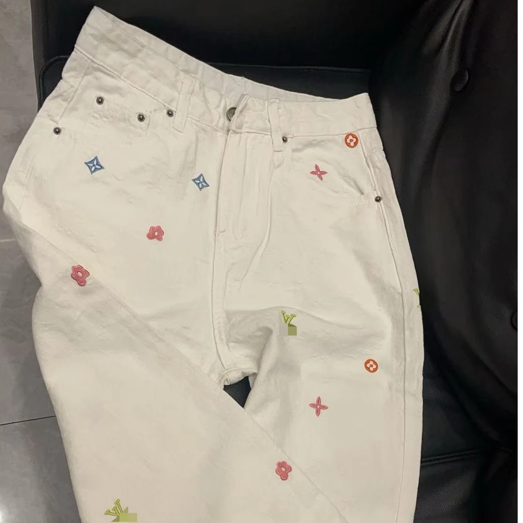 【赫本】2025夏季新款印花刺绣字母显瘦百搭软牛仔阔腿裤56109