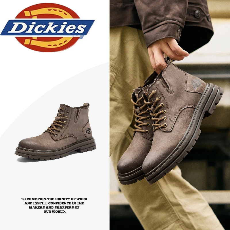Dickies休闲马丁靴冬季真皮男靴子男高帮雅丹风复古增高百搭鞋