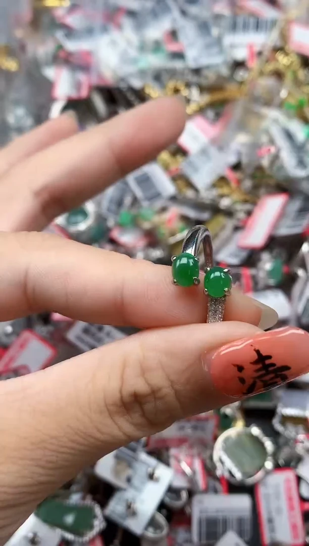 银S925镶嵌戒指翡翠天然A货缅甸翡翠