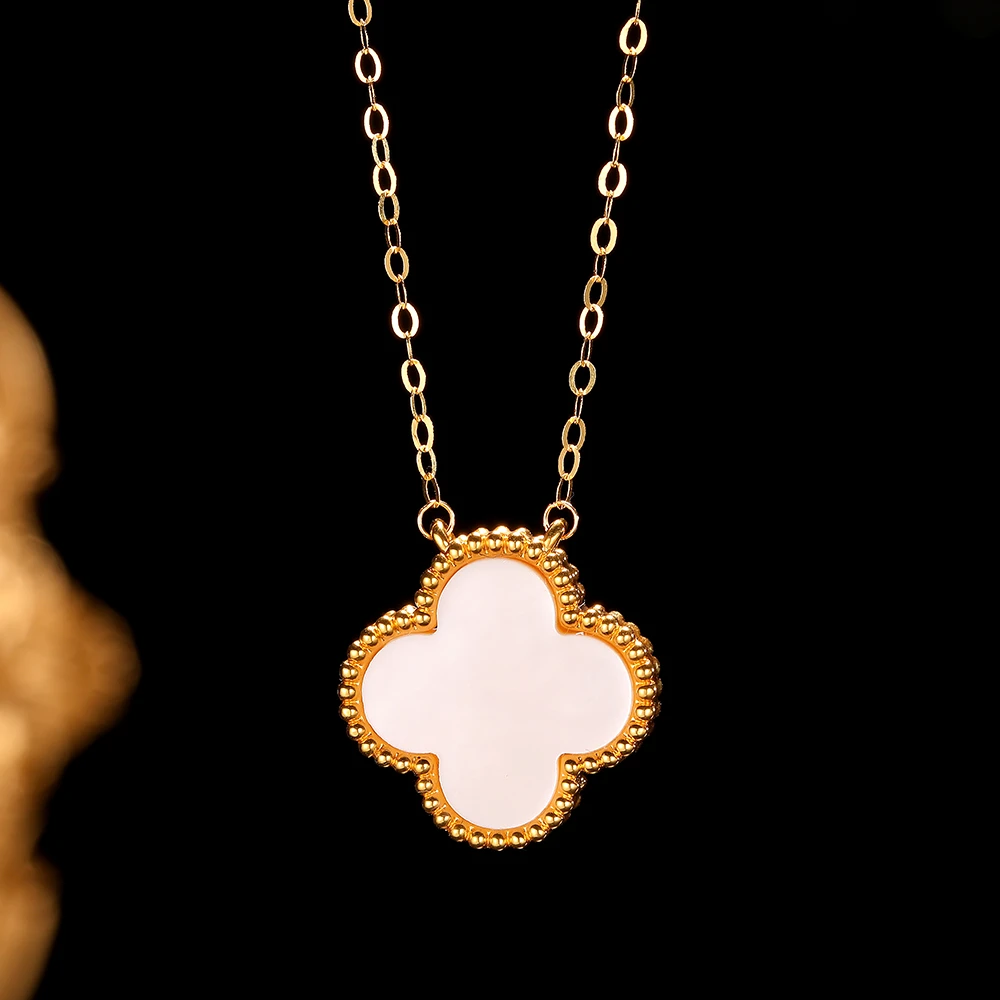 【米米专属】18k金镶15mm套链白贝母四叶 轻奢气质 百搭 时尚 经