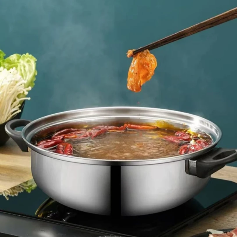 拜格不锈钢加厚汤锅具电磁炉用带双耳火锅盆小清汤锅一平米焕新