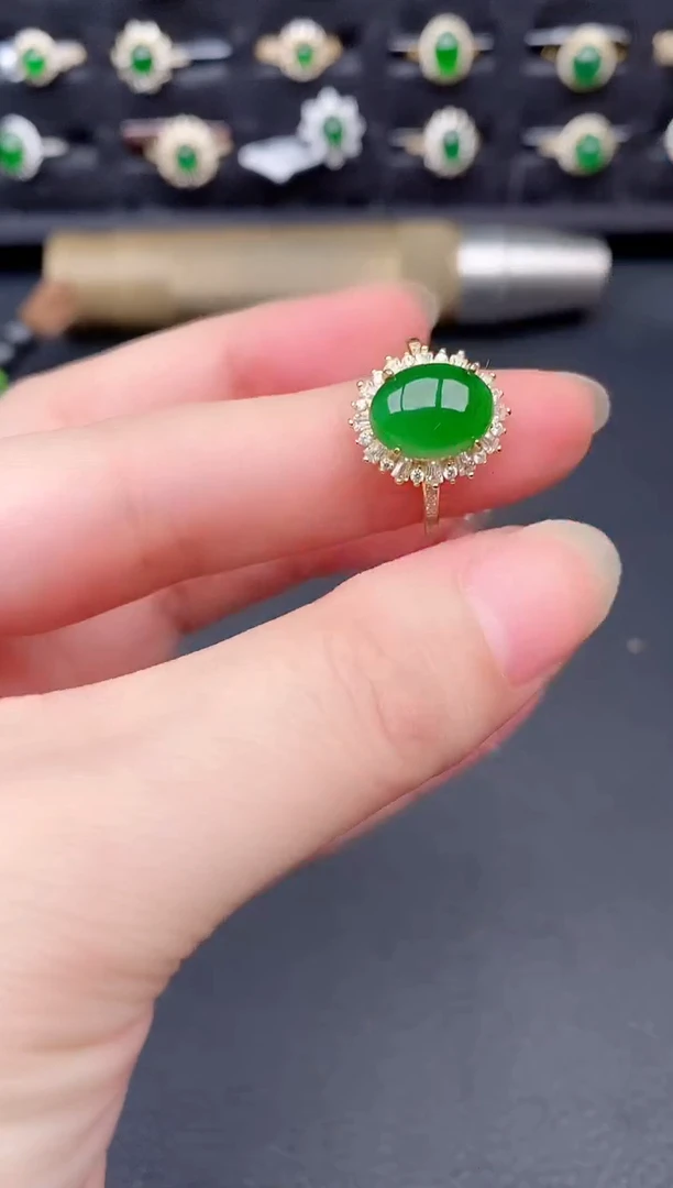 银S925镶嵌戒指翡翠天然a货翡翠62