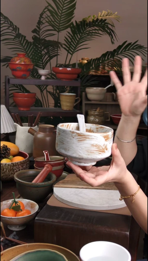 碗景德镇手工高温餐具手刷马蹄碗