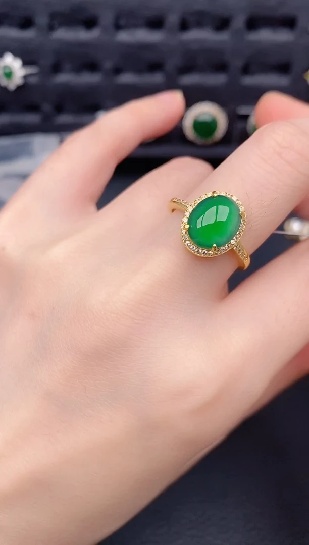 银S925镶嵌戒指翡翠天然a货翡翠384