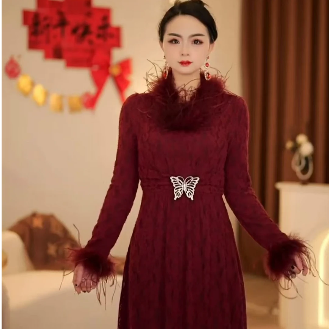 【云朵】回眸百媚 初冬新品时尚V领高级显瘦修身连衣裙-YL20035