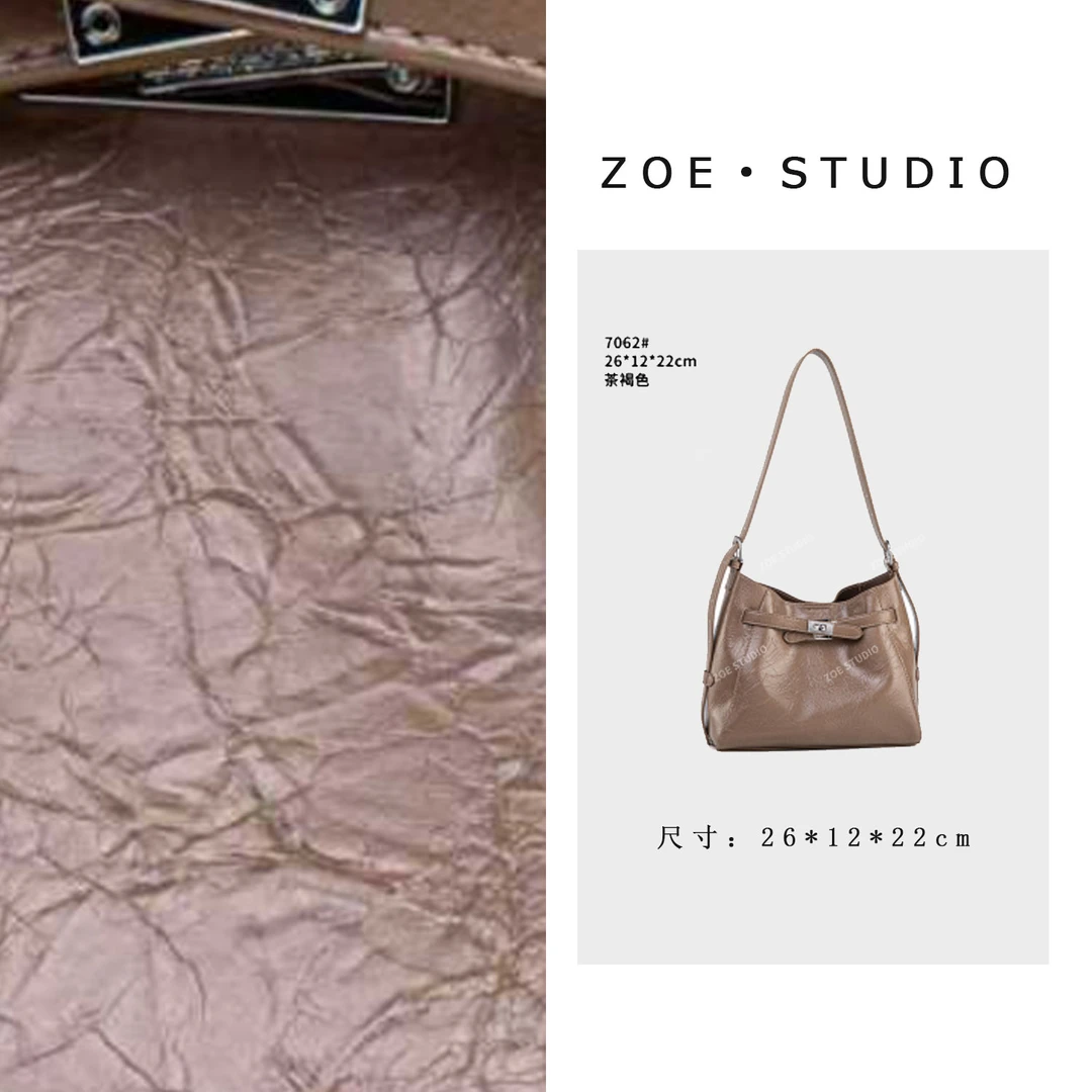 【佐伊甄选】QYX-7062-茶褐色轻奢女士时尚小众真皮单肩挎包