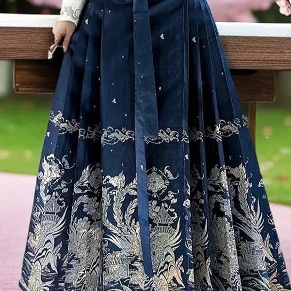 织银螺钿马面裙汉服中式民族风马面汉元素女装长款提花高腰