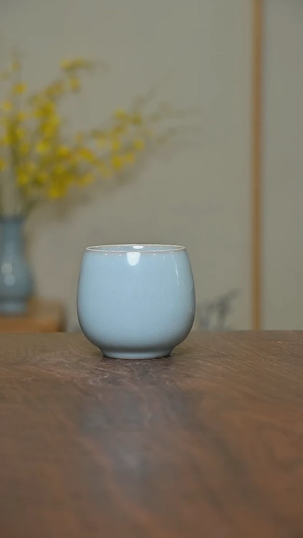 暖心杯 天青 微瑕 无款