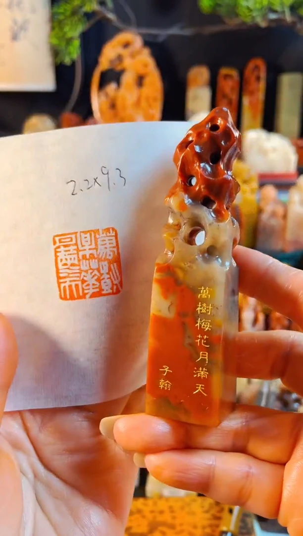 老挝石印石手工篆刻《万树梅花月满天》