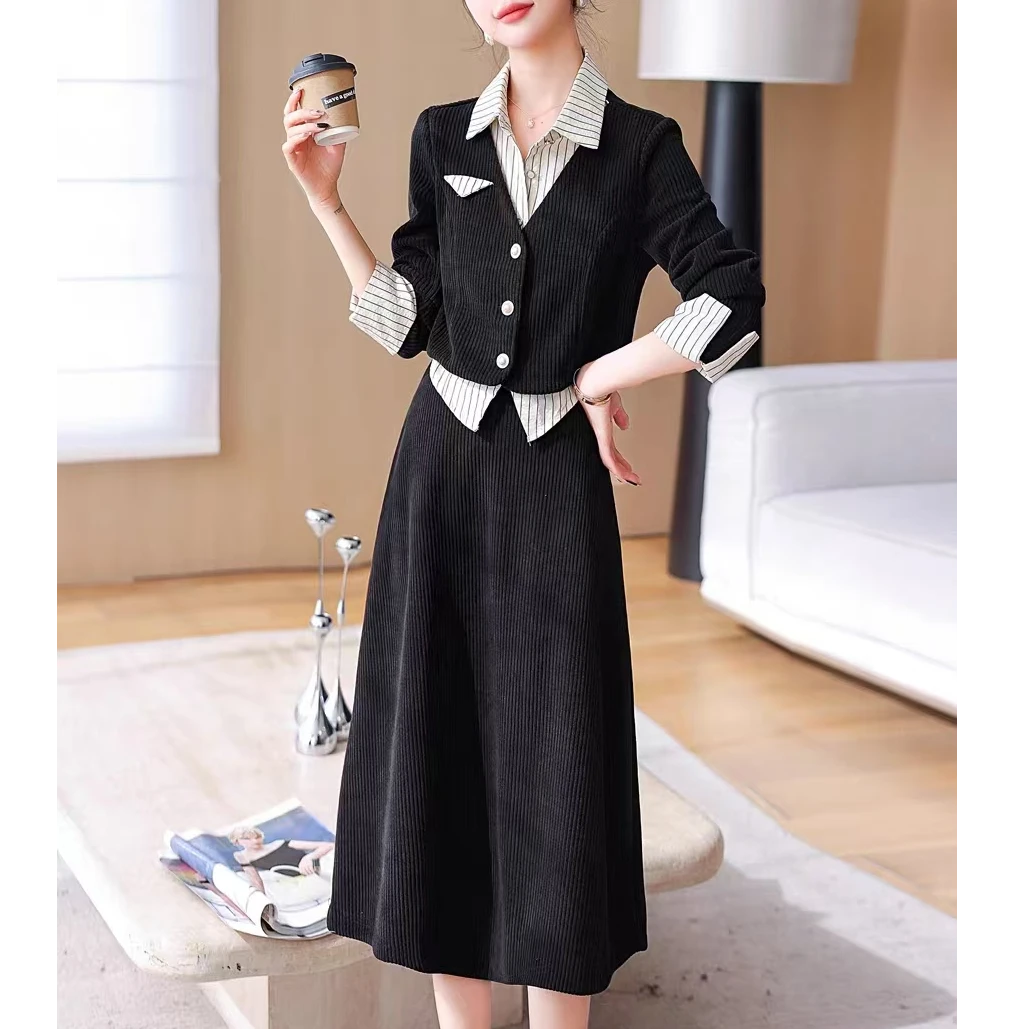 5277 【轻微染色】时尚撞色拼接洋气休闲显瘦气质百搭套裙