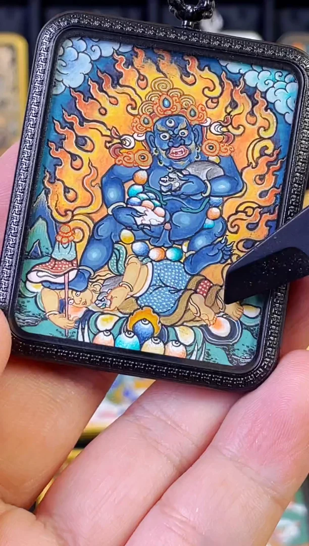 吊坠热贡纯手绘唐卡黑财