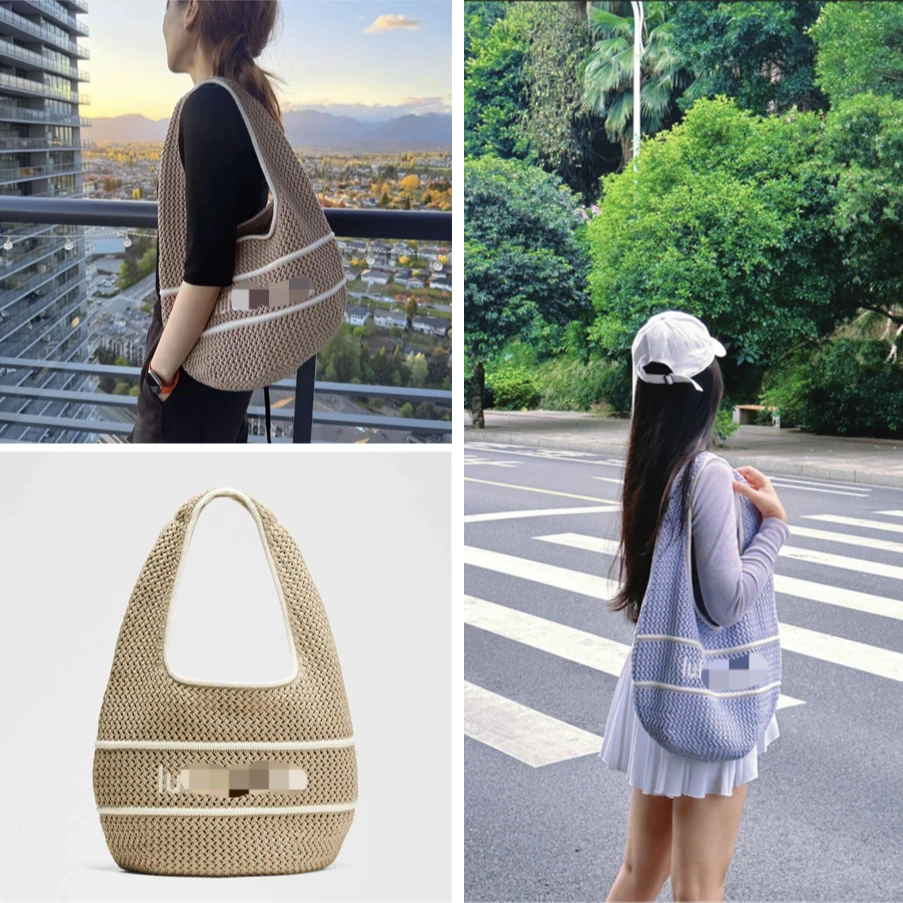 露露7L拼色手工编织托特包大容量休闲男女编织包百搭多巴胺编织包