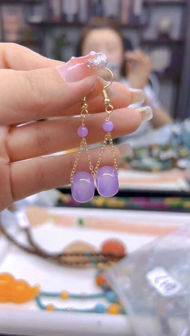 翡翠14K金镶嵌耳饰DIY款E337