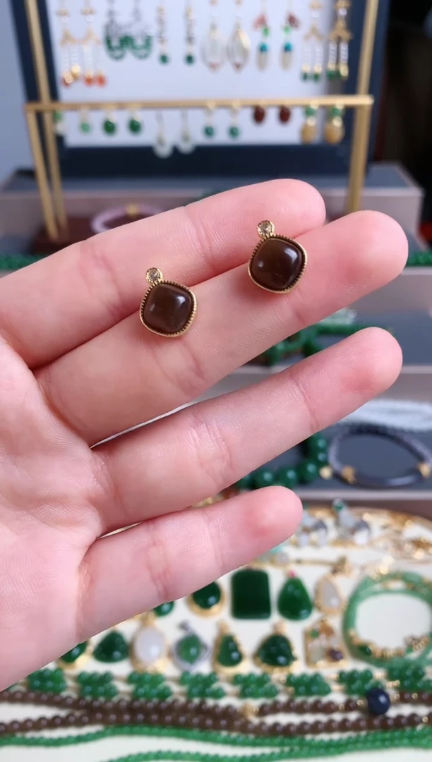 银S925镶嵌和田玉耳饰1