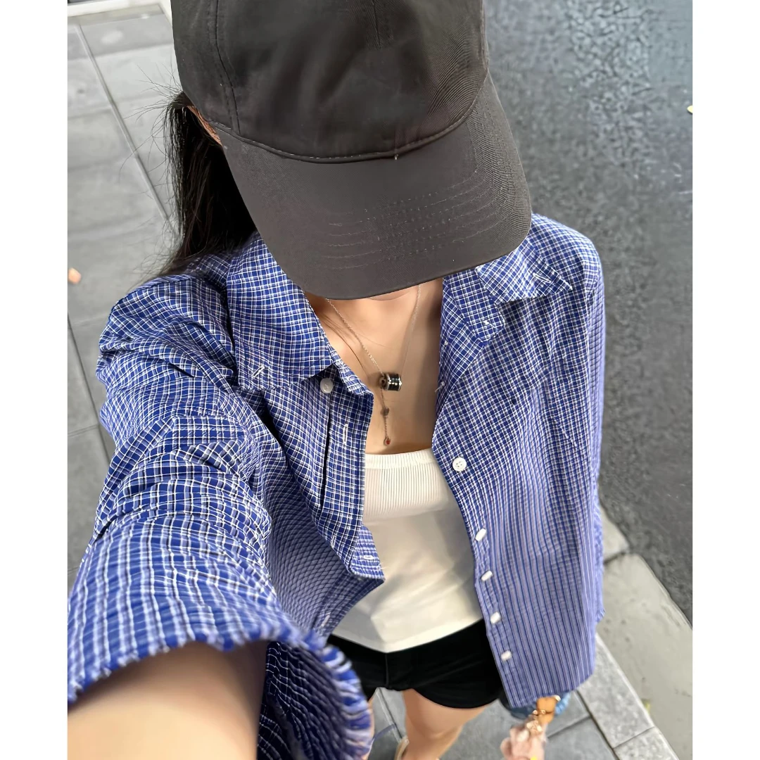 春天来了  小强和小美谈恋爱了 经典格子衬衫百搭时尚男女同款