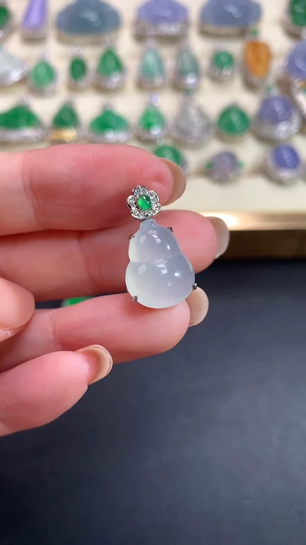 翡翠18K金镶嵌吊坠(不含链)葫芦|3800+0