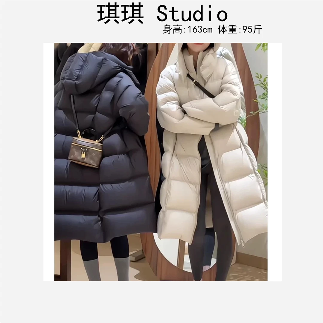 2024冬季新款中长款泡芙拉链连帽韩系气质时尚显瘦羽绒服外套-B
