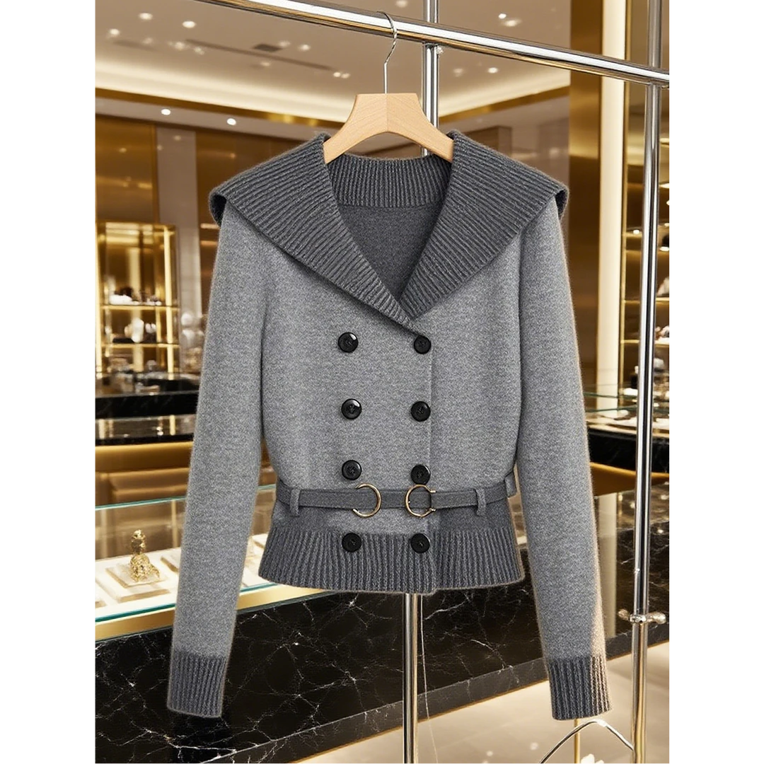 毛衣百搭2025秋季新款格雷系时髦轻奢减龄针织上衣学院风翻领灰色