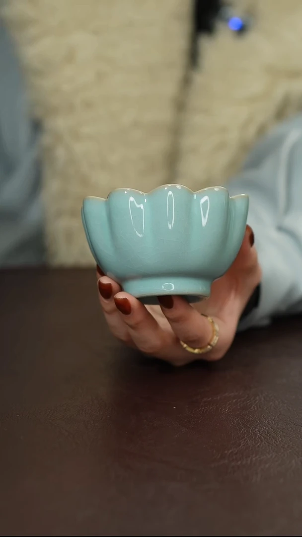 摆件陶原矿原釉汝宋汝瓷 莲花杯