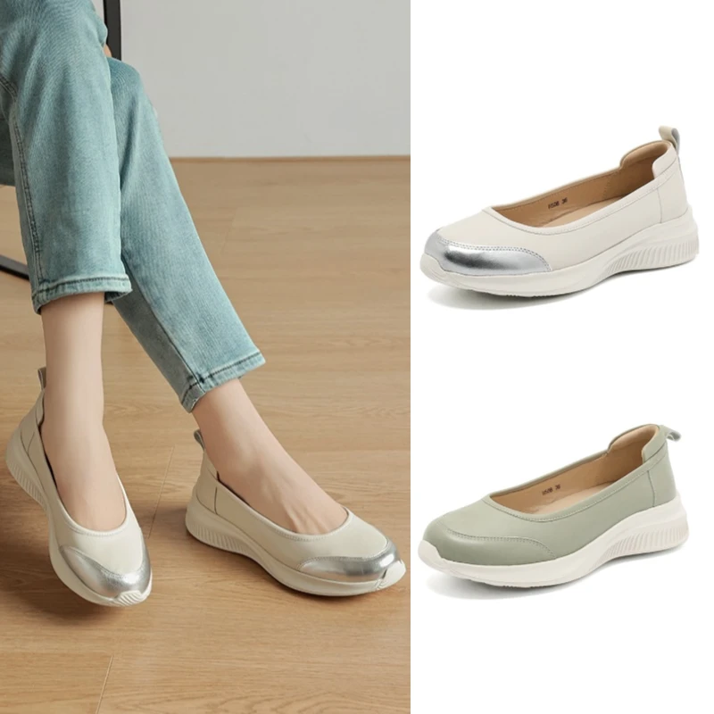 HUOGEN软底不累脚女鞋一脚蹬休闲健步妈妈鞋小羊皮船鞋平底单鞋子