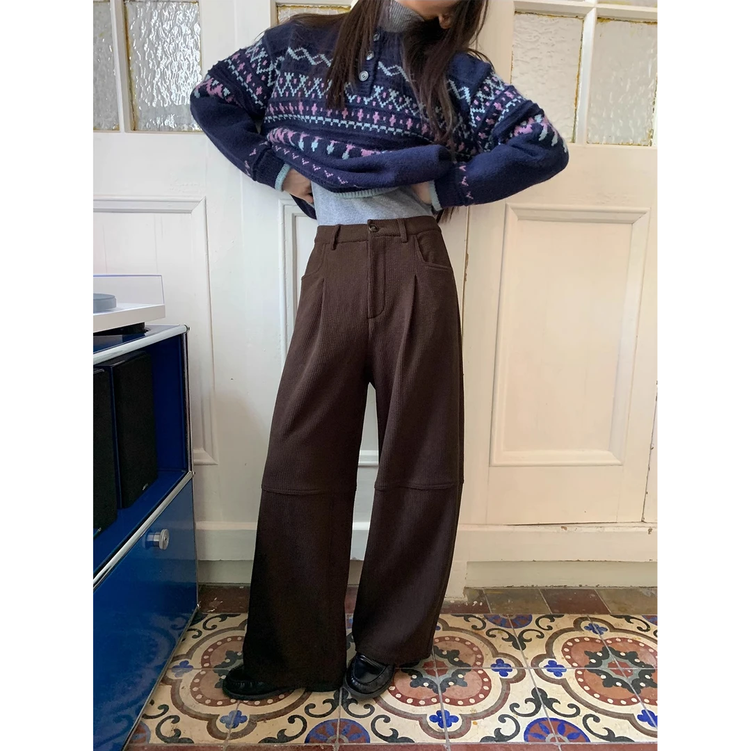 【你好卡农-蕾子】复古问候！日系坑条宽松直筒休闲裤KK24Z5181D