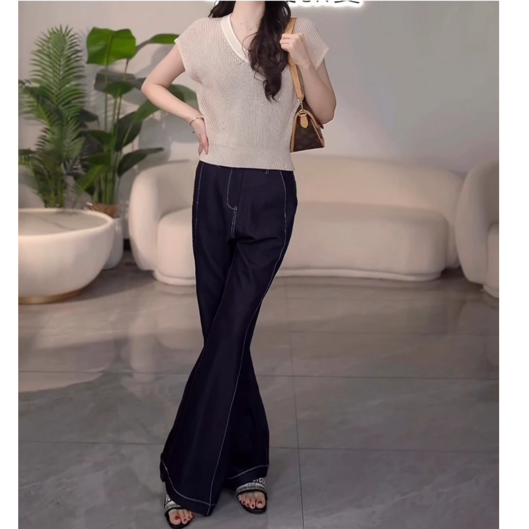 夏季新款时尚复古牛仔高腰阔腿裤直筒长裤女款OK0521