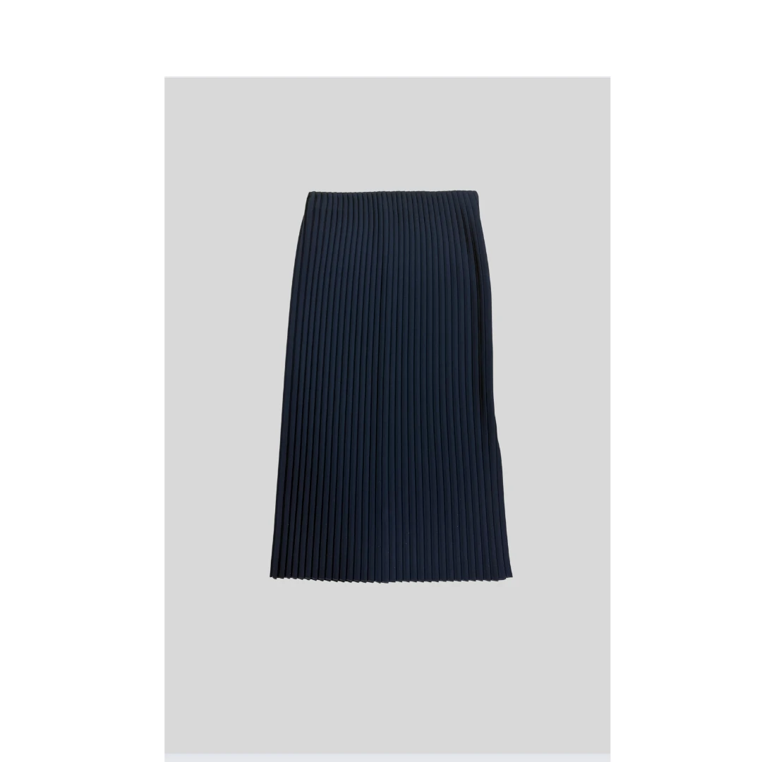 简约黑色压褶直筒半身裙