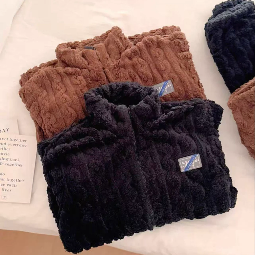 秋冬季青少年睡衣男珊瑚绒加厚加绒保暖法兰绒宽松大码家居服套装