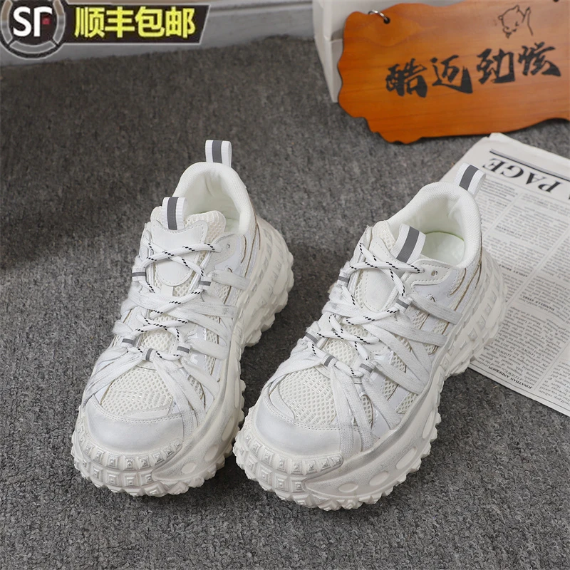 潮牌夏季时尚休闲百搭老爹鞋弹力厚底舒适透气轮胎底潮男鞋网面鞋