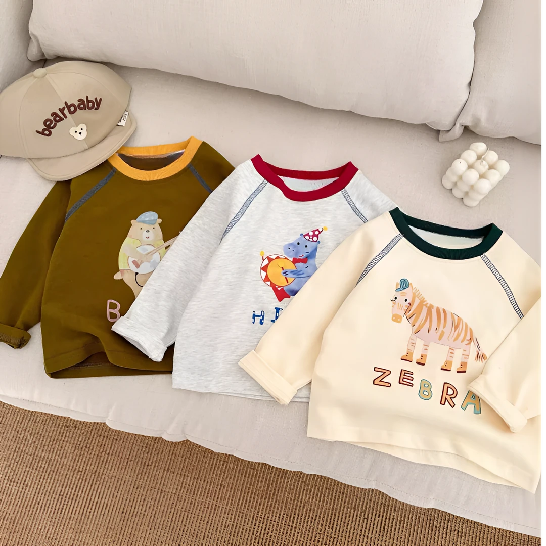 男童纯棉长袖T恤春装新款儿童插肩袖卡通打底衫秋季宝宝休闲上衣