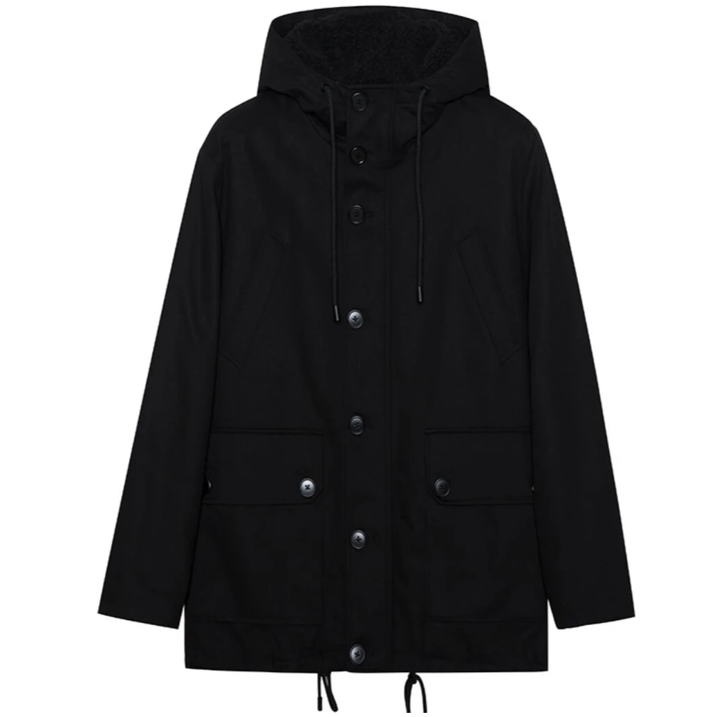 DEPO45C68男士秋冬棉服休闲简约百搭户外保暖连帽粗斜纹棉服外套