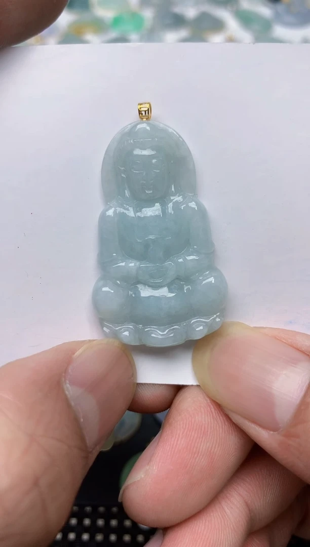 翡翠18K金镶嵌颈饰天然缅甸A货翡翠