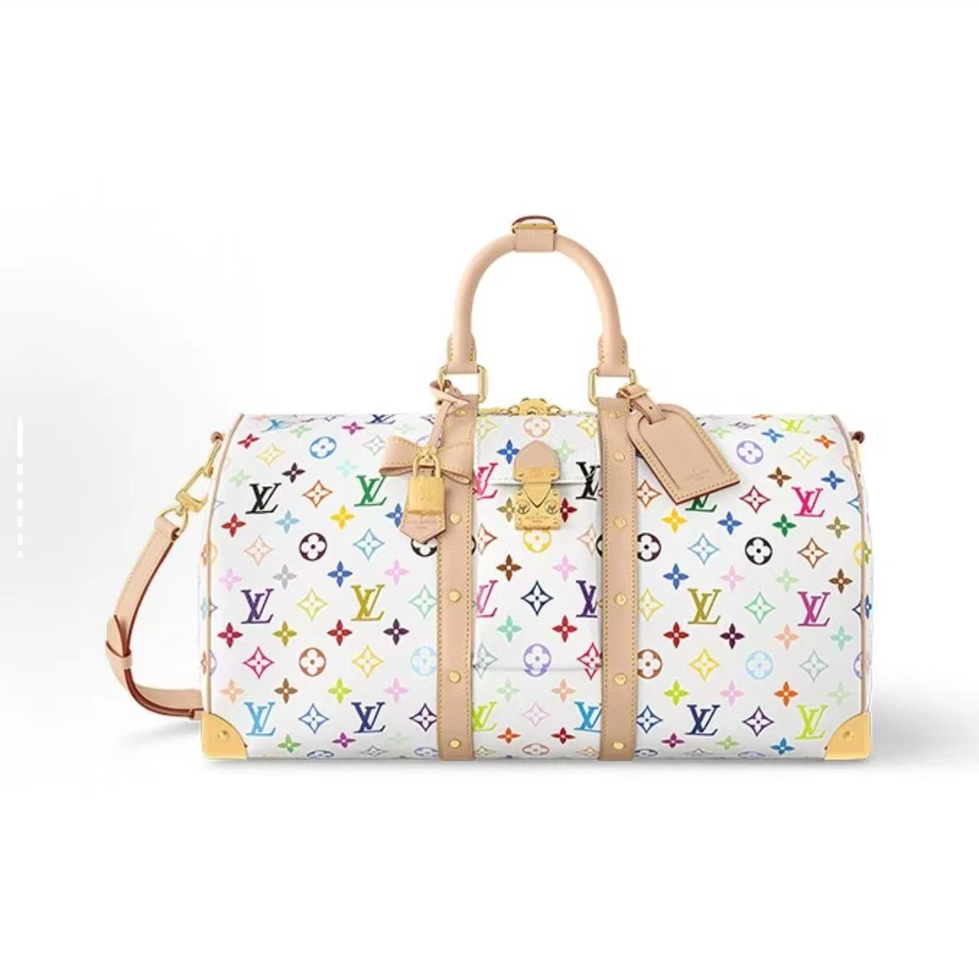 未使用 LouisVuitton/路易威登 keep45 村上隆联名旅行包白三彩