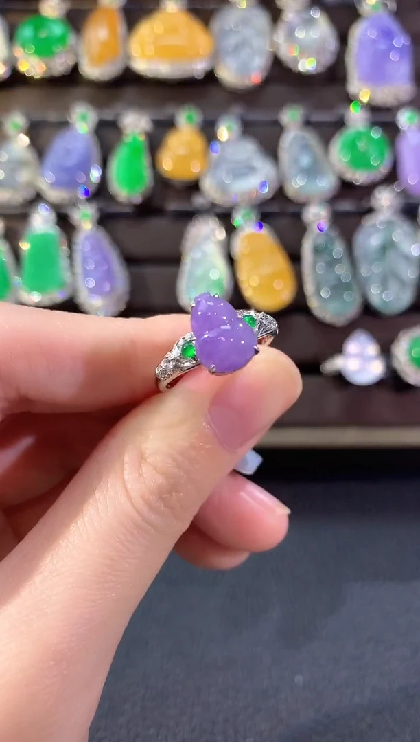 18K金镶嵌戒指翡翠冬日珠宝W73紫货有色差