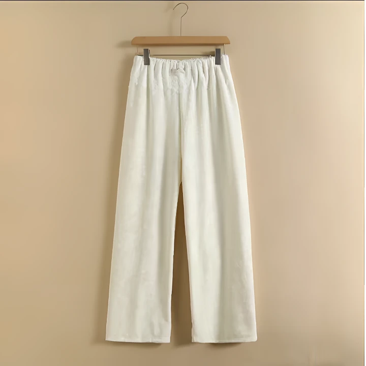 2025蕾丝腰头松紧长款直筒阔腿裤重磅加绒加厚气质百搭高级女裤潮