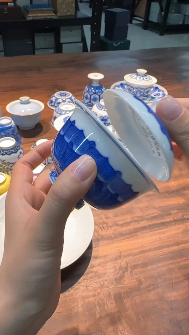 妙色 青花佛莲盖碗（小）