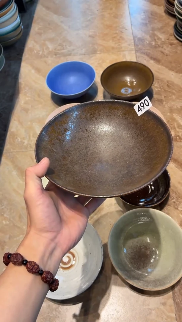 瓷片1*6490 黑金高足深盘1个