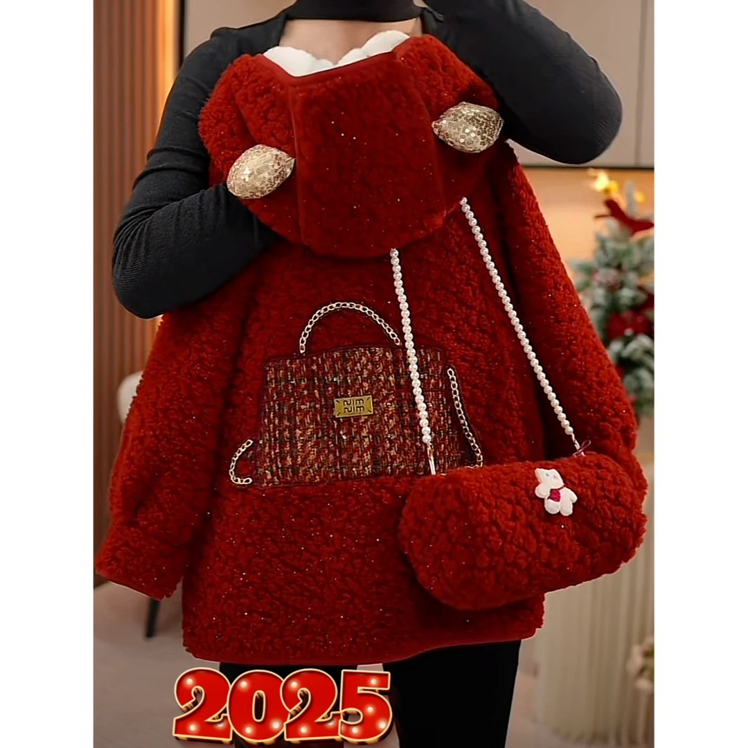 现货-女童新年冬装2025新款洋气加绒加厚中长款呢子外套