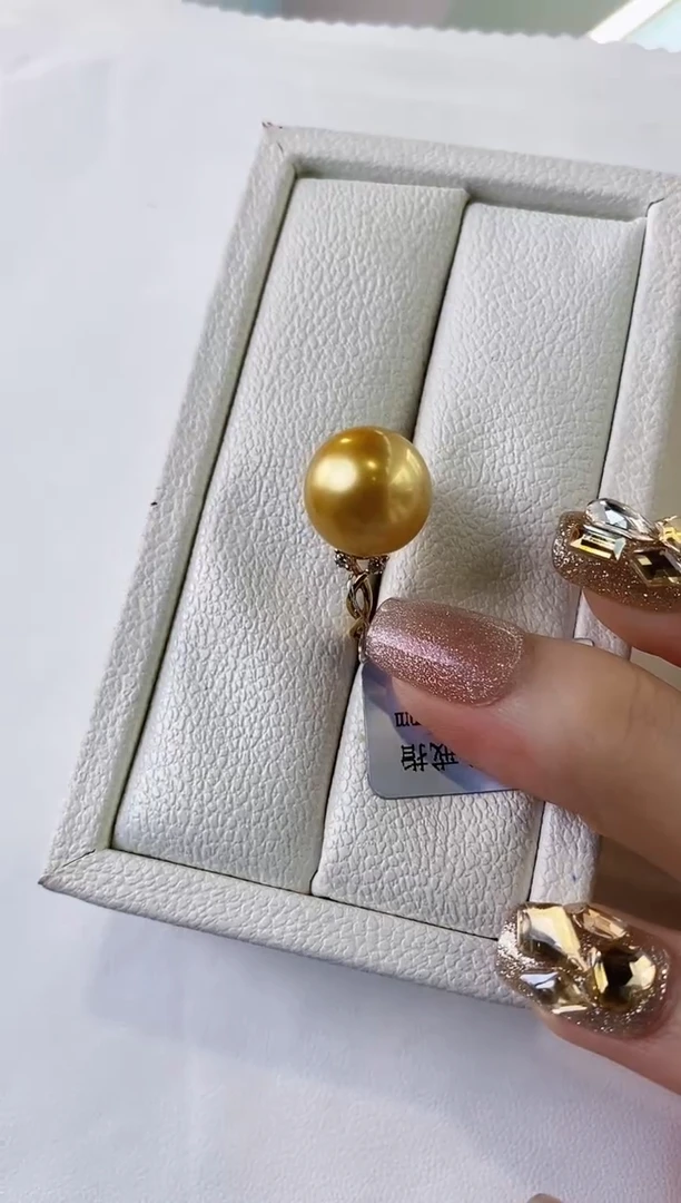 18K金镶嵌戒指海水珍珠12-13南洋金珍珠戒指