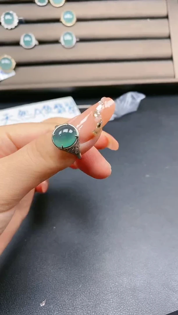 翡翠戒指银S925镶嵌42424