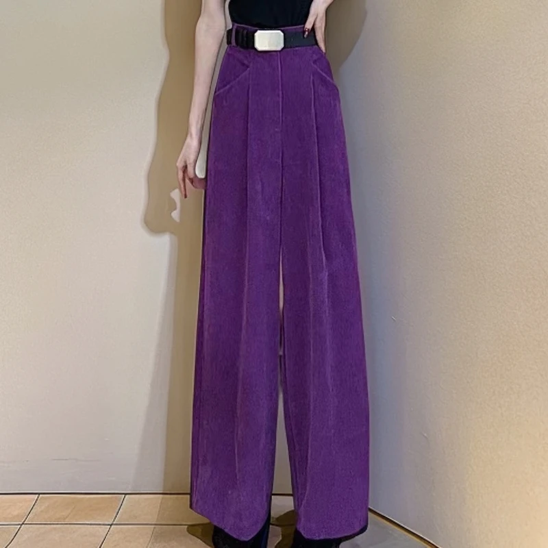 【美美专享】13308秋冬新款复古高腰直筒休闲阔腿裤女