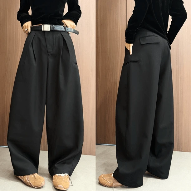XiANJiE  2025秋季新款宽松阔腿压褶直筒时尚百搭休闲裤