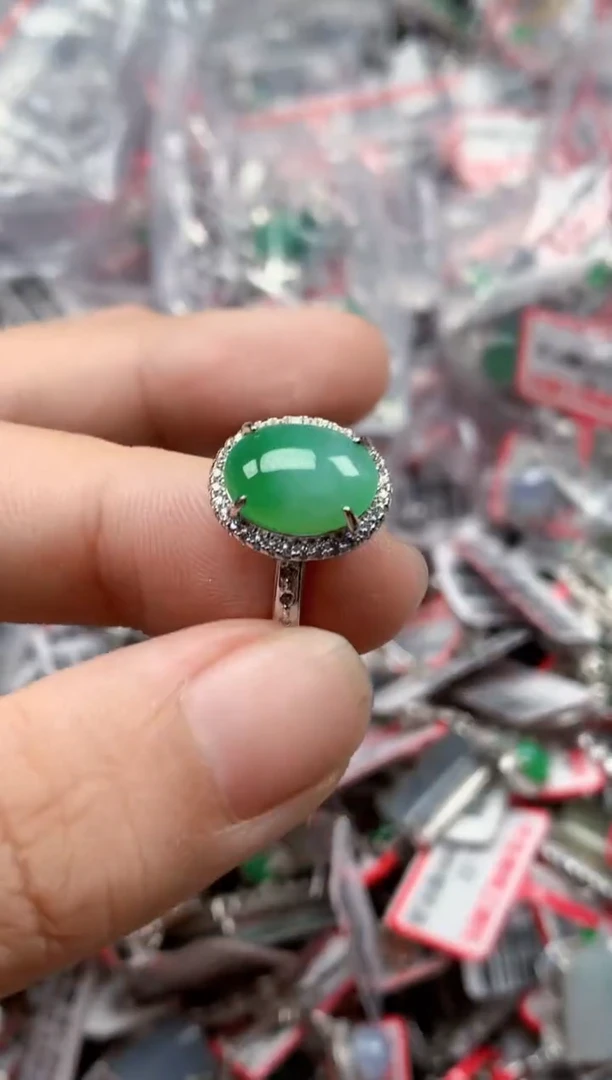 银S925镶嵌戒指翡翠天然A货缅甸翡翠