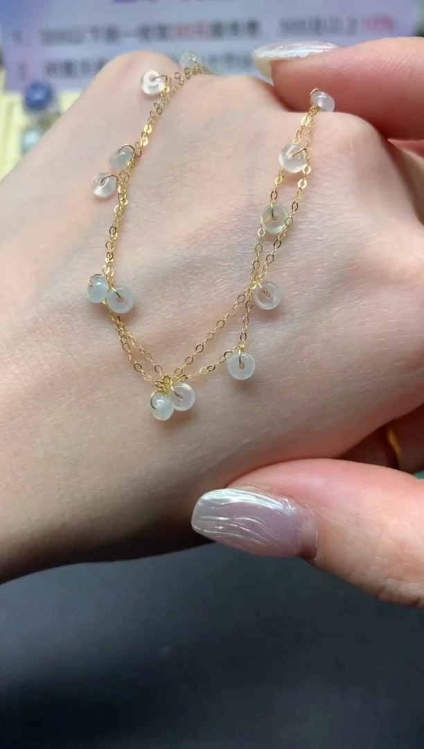 【闪购商品】翡翠手链18K金镶嵌手链|545+54