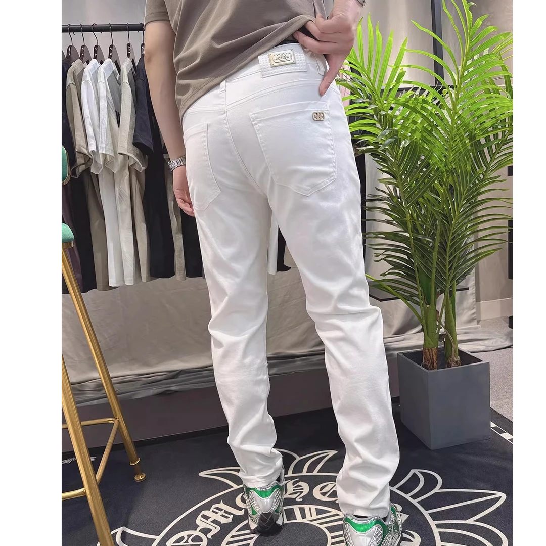 佩库普伦欧洲站春夏2025新款男士牛仔裤修身小脚裤子百搭长裤白色