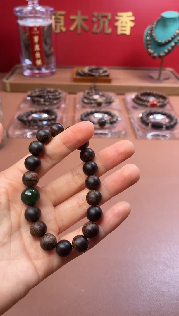 沉香手串沉水越南芽庄黄棋10玉化瘿子瘤疤单圈